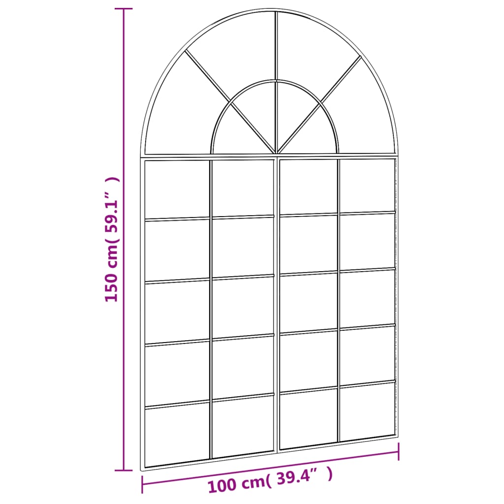 Wandspiegel boog 100x150 cm ijzer zwart