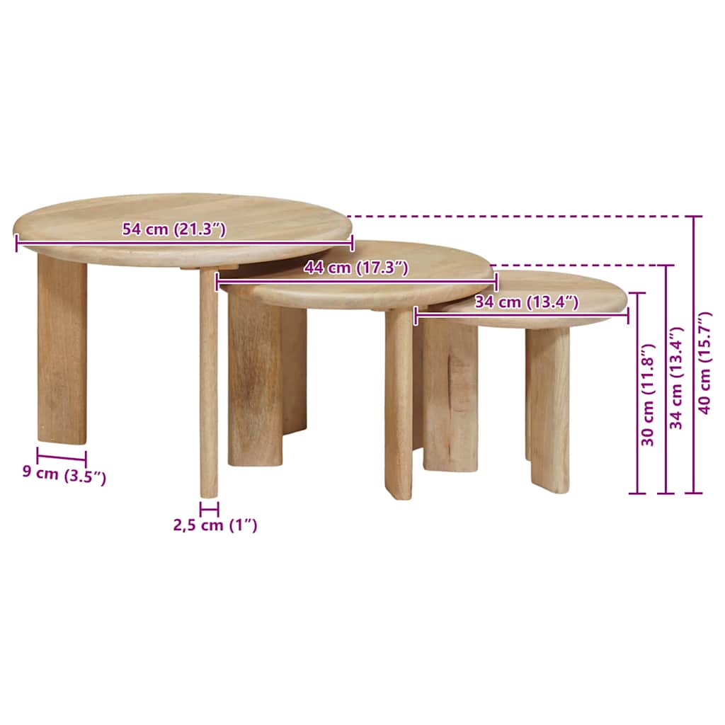 Nest Koffietafels 3 st Zwart Ø 54 x 40 cm Massief Mango Hout