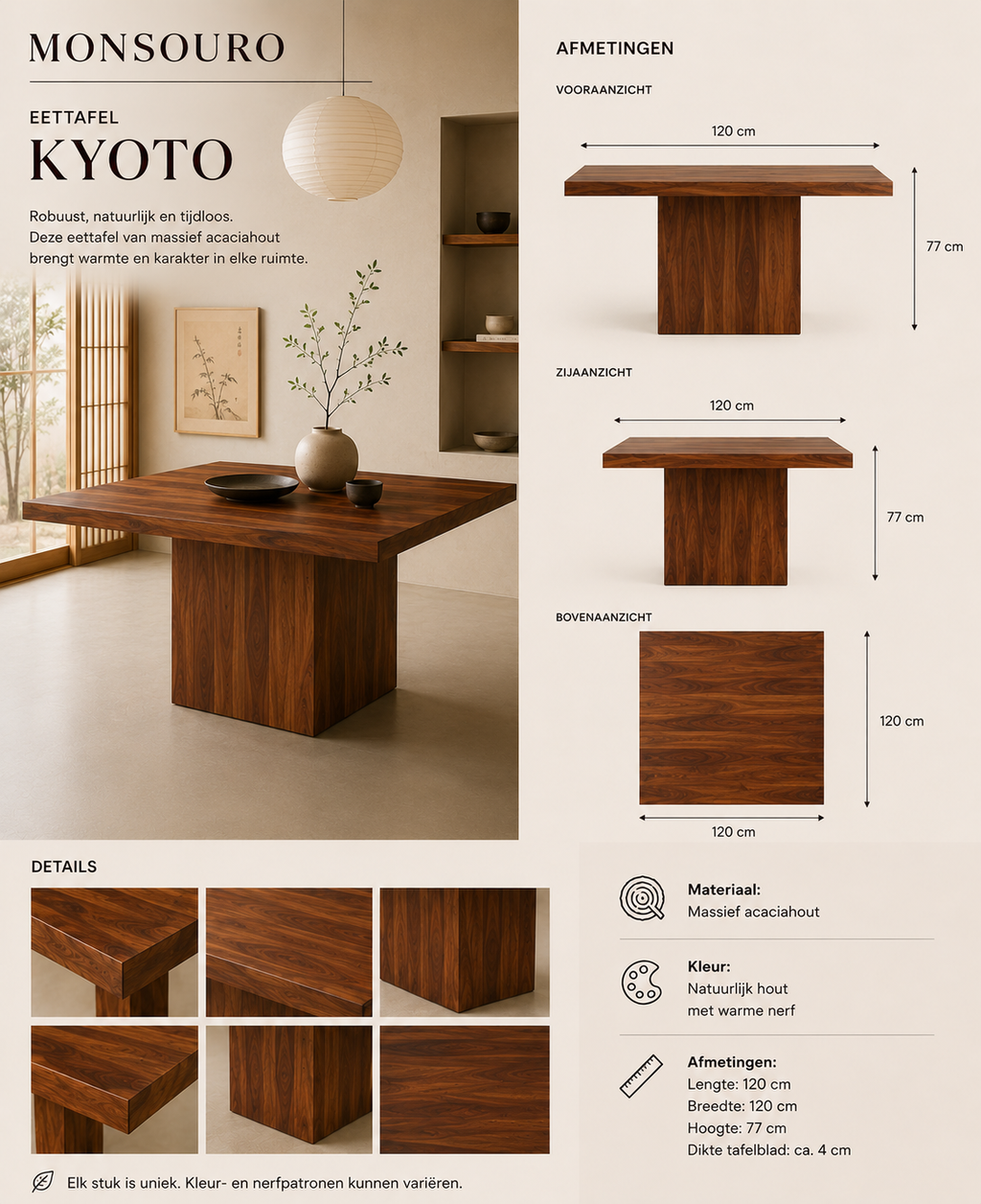 Kyoto Eettafel | Massief Acaciahout