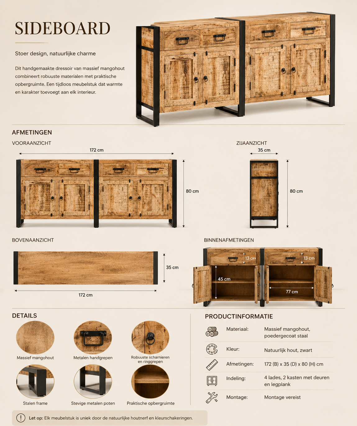 Renzo Sideboard | Massief Mangohout & Staal
