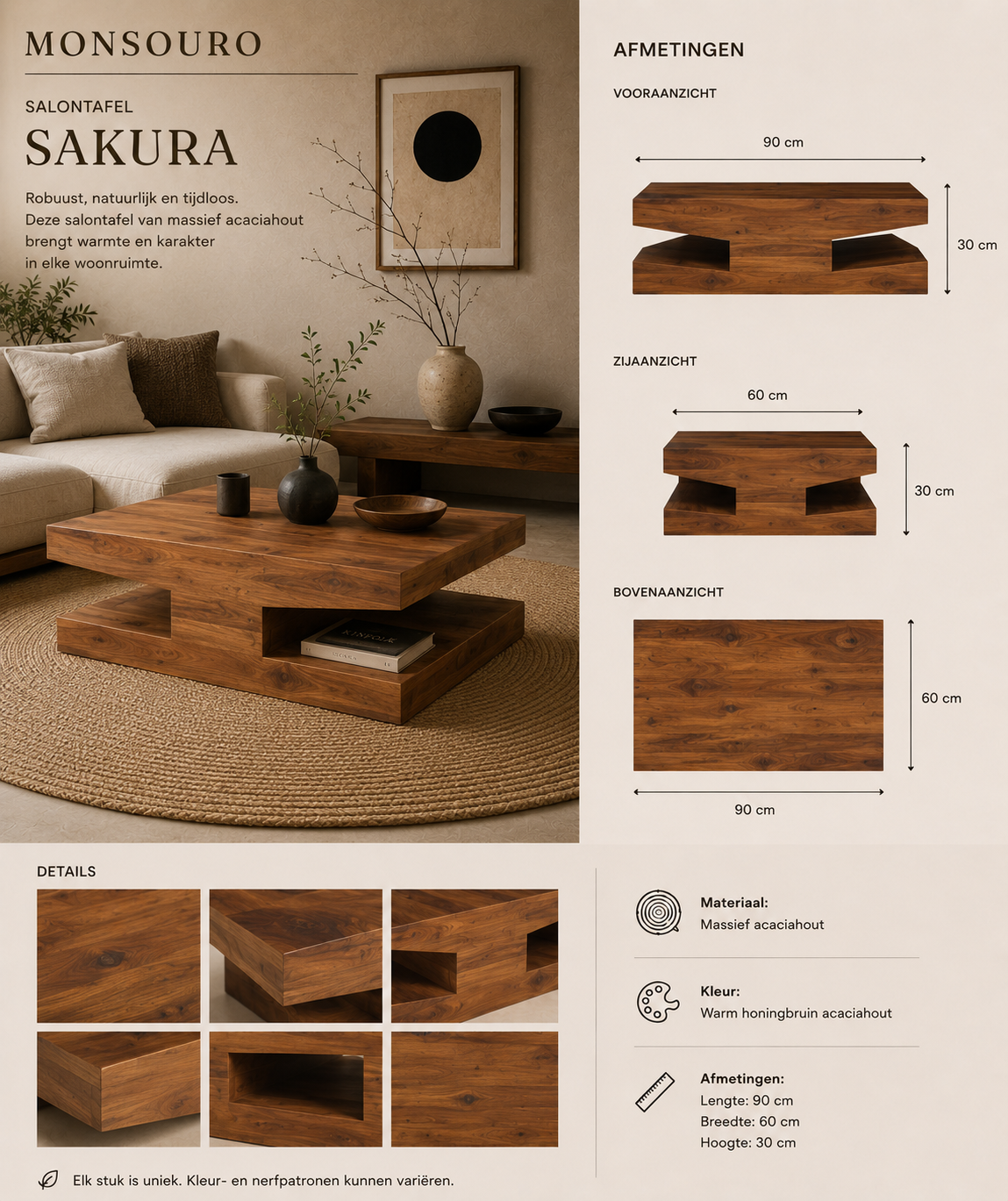 Sakura Salontafel | Massief Acaciahout