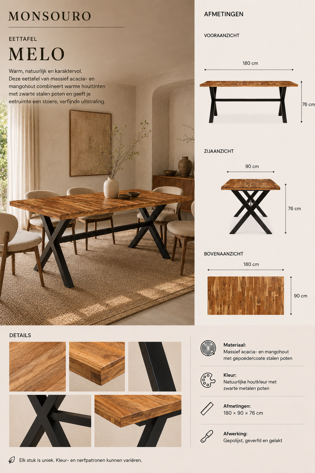 Melo Eettafel | Massief Acacia- en Mangohout