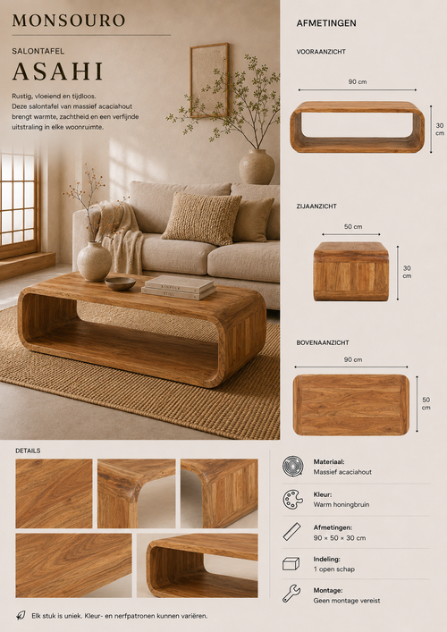 Asahi Salontafel | Massief Acaciahout