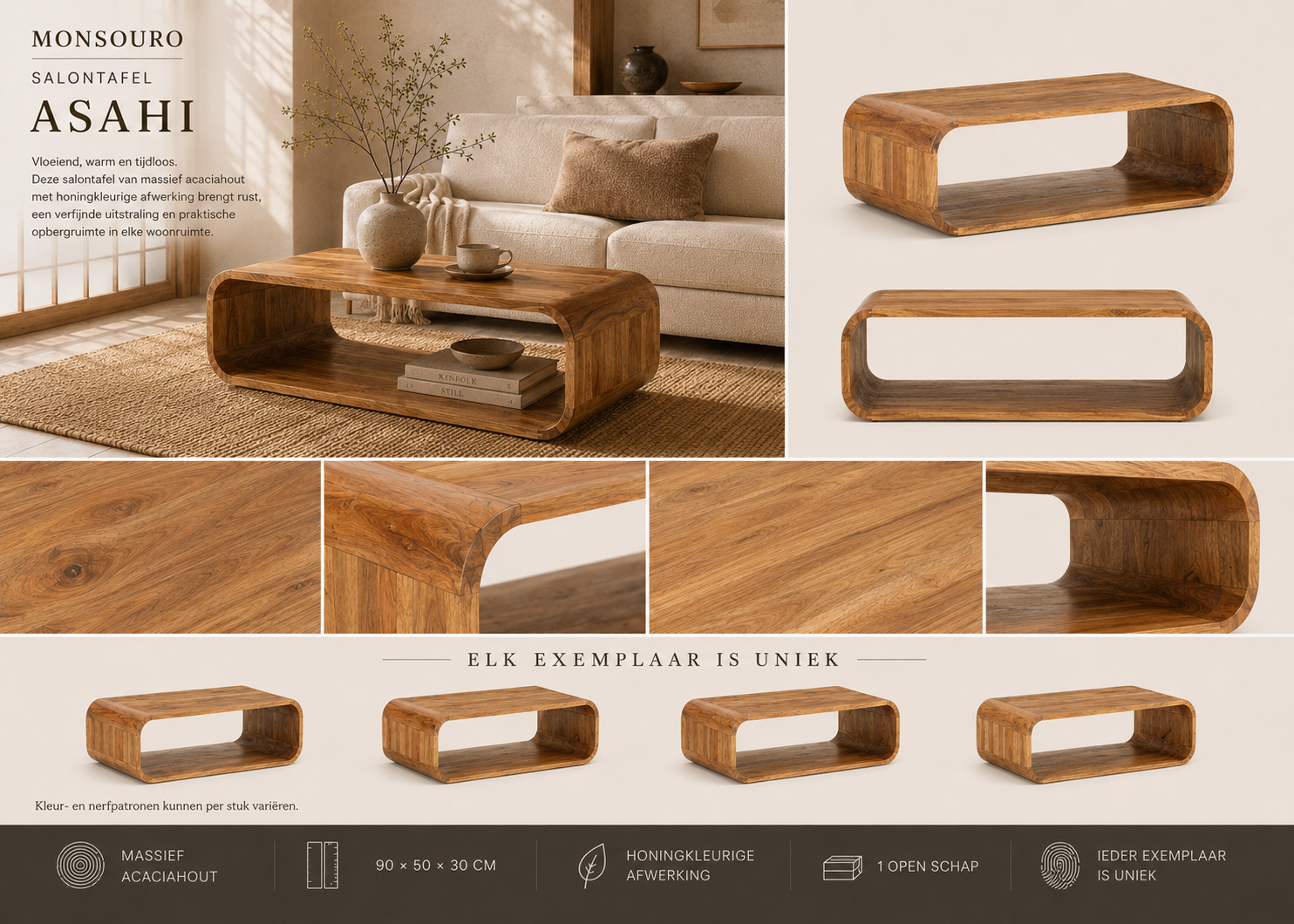 Asahi Salontafel | Massief Acaciahout