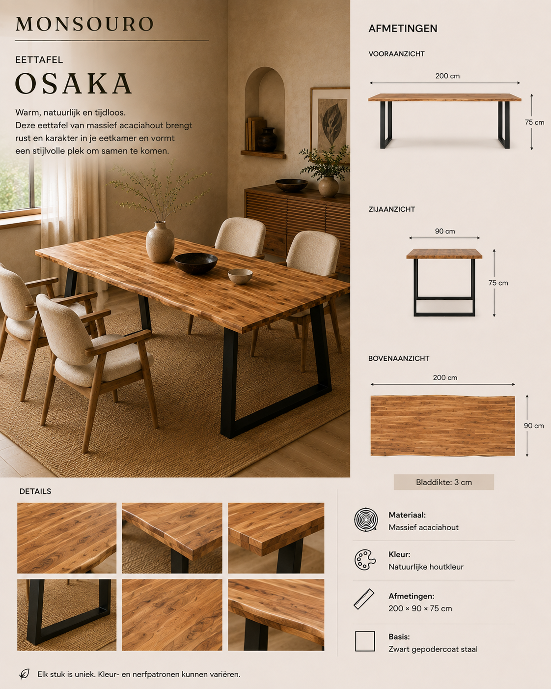 Osaka Eettafel | Massief Acaciahout