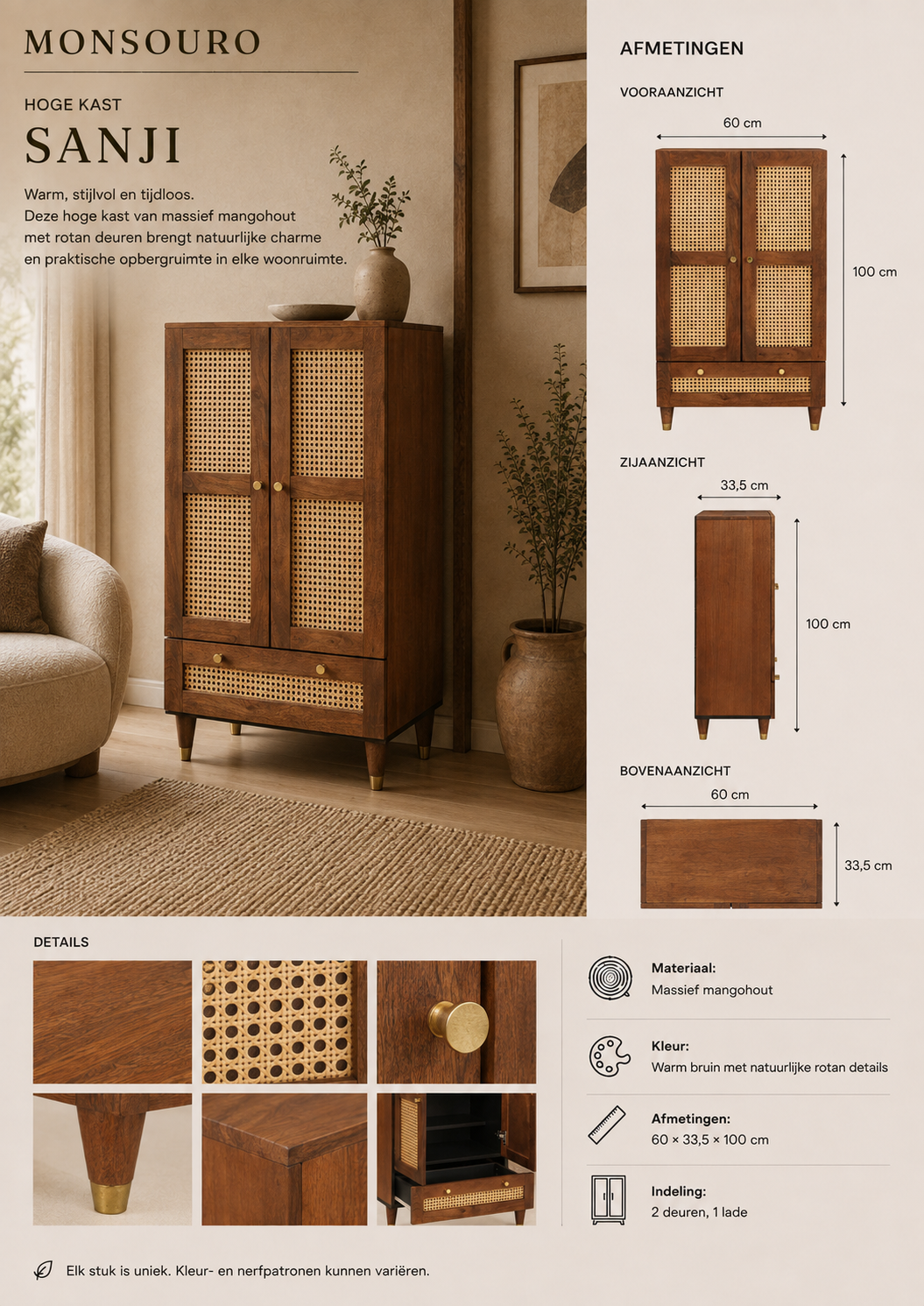 Sanji Hoge Kast | Mangohout & Rotan