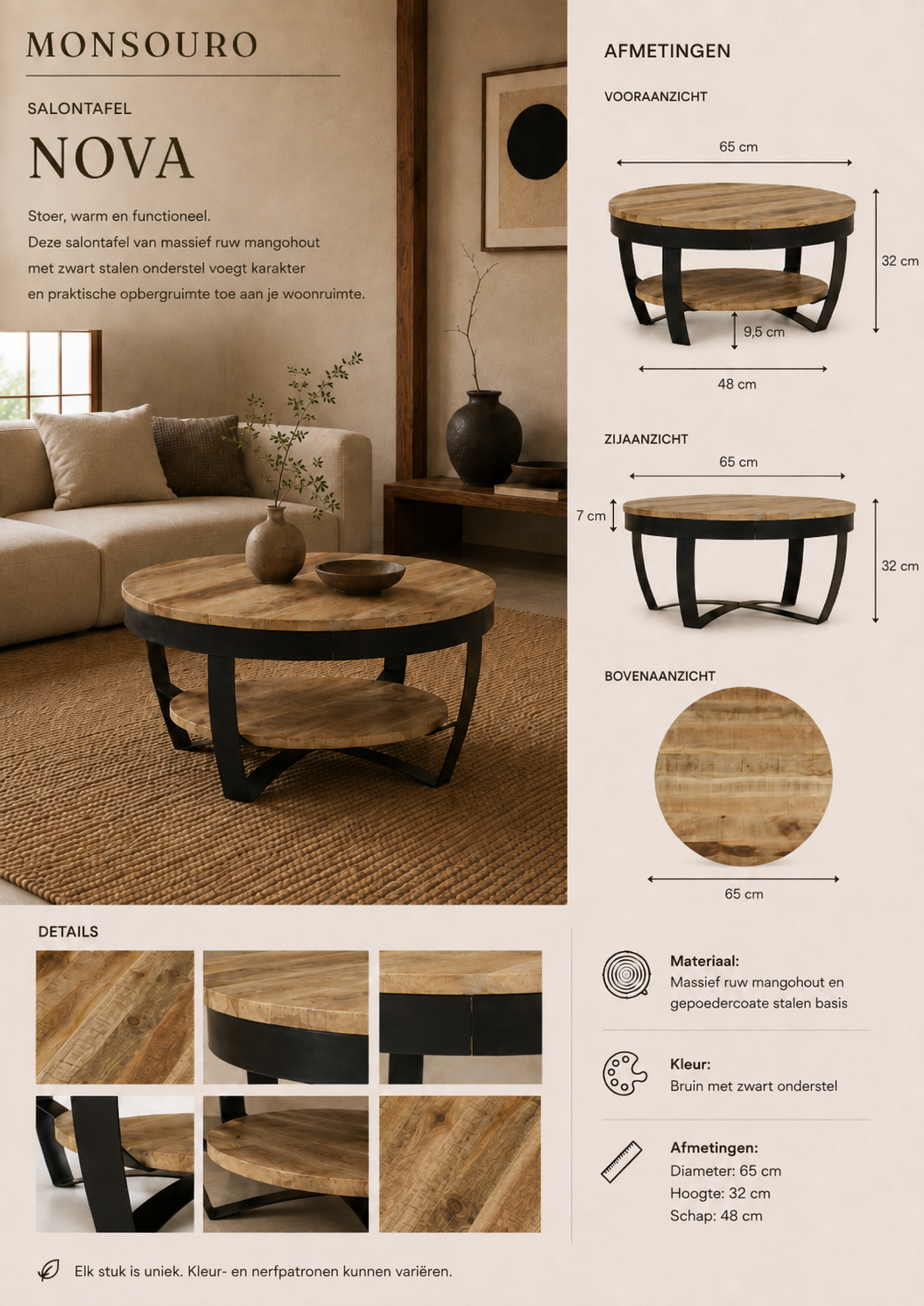 Nova Salontafel | Mangohout & Zwart Staal