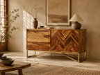 Kenji Dressoir | Acaciahout & Messingkleurig IJzer