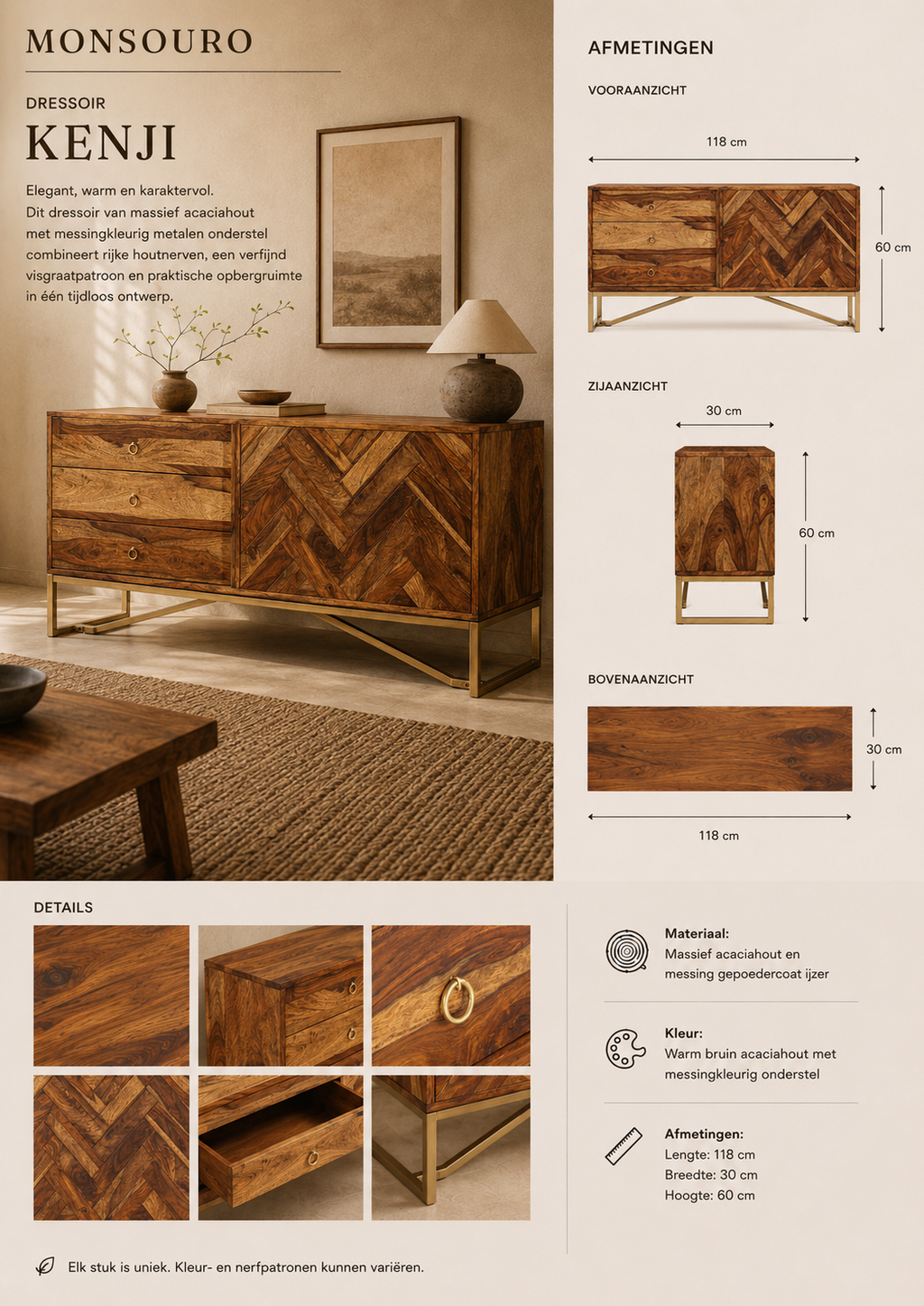 Kenji Dressoir | Acaciahout & Messingkleurig IJzer