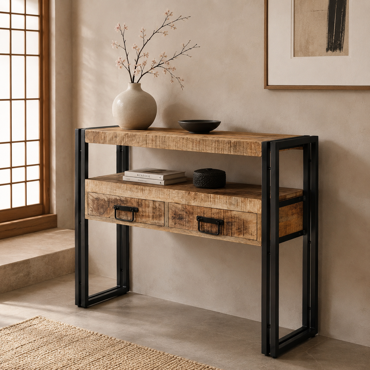 Hanzo Consoletafel | Massief Mangohout & Staal