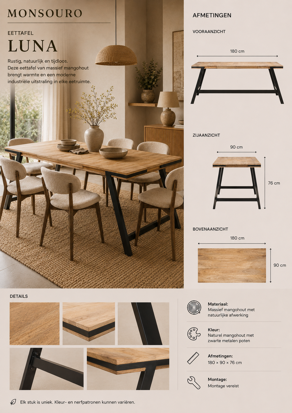 Luna Eettafel | Massief Mangohout