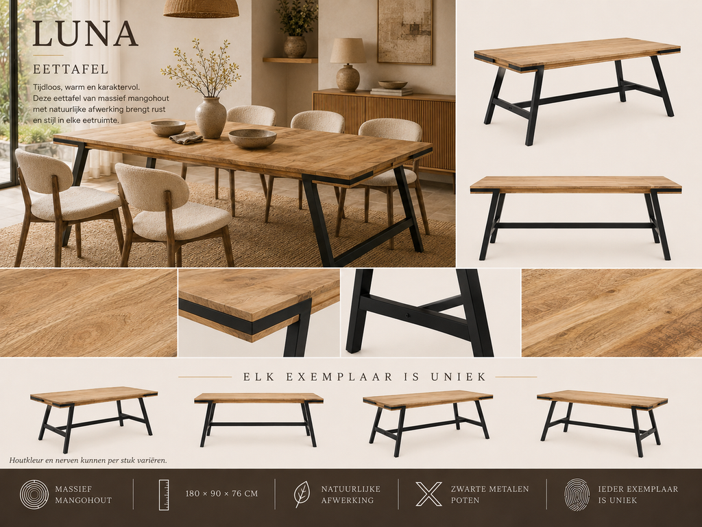 Luna Eettafel | Massief Mangohout