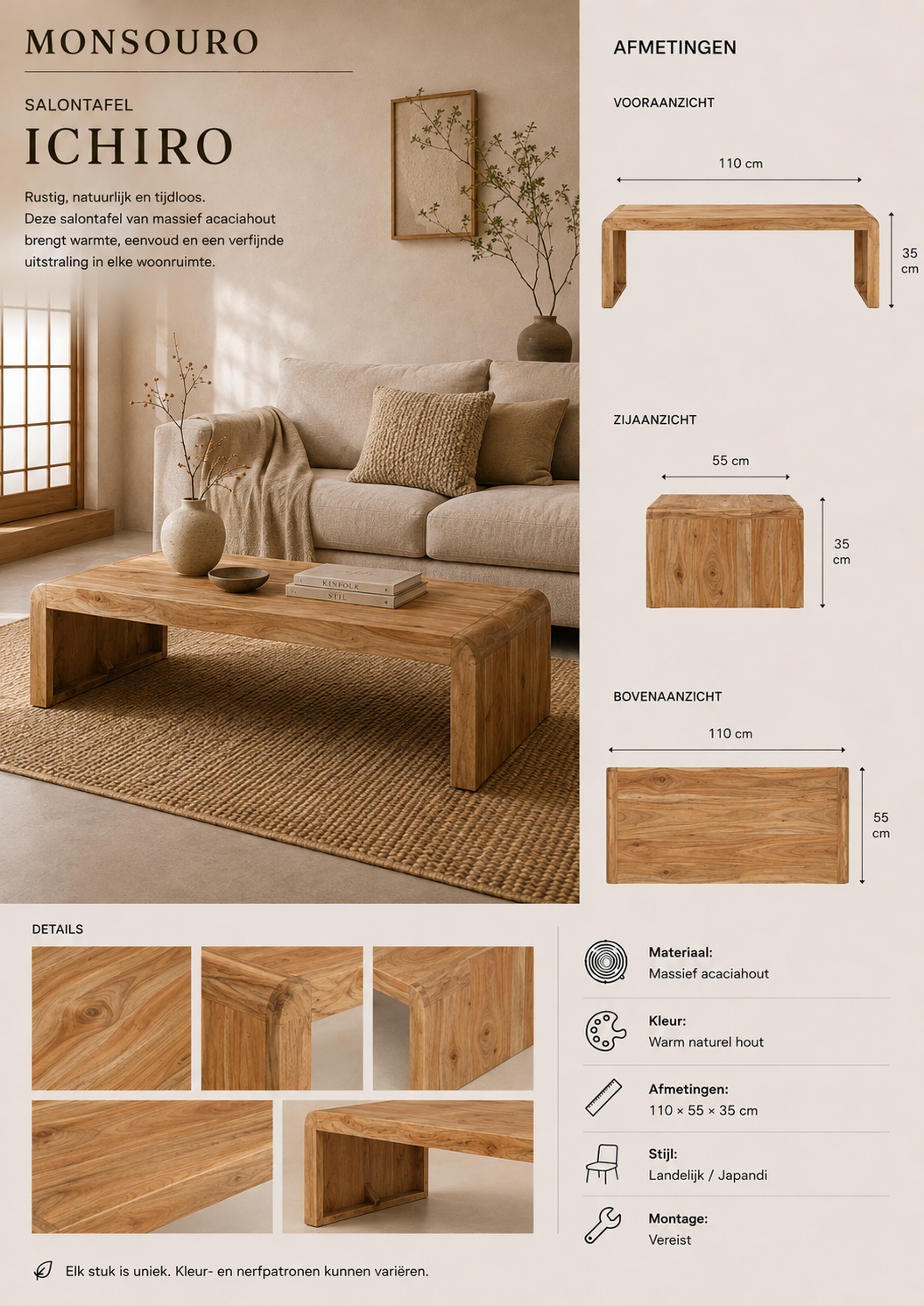 Ichiro Salontafel | Massief Acaciahout