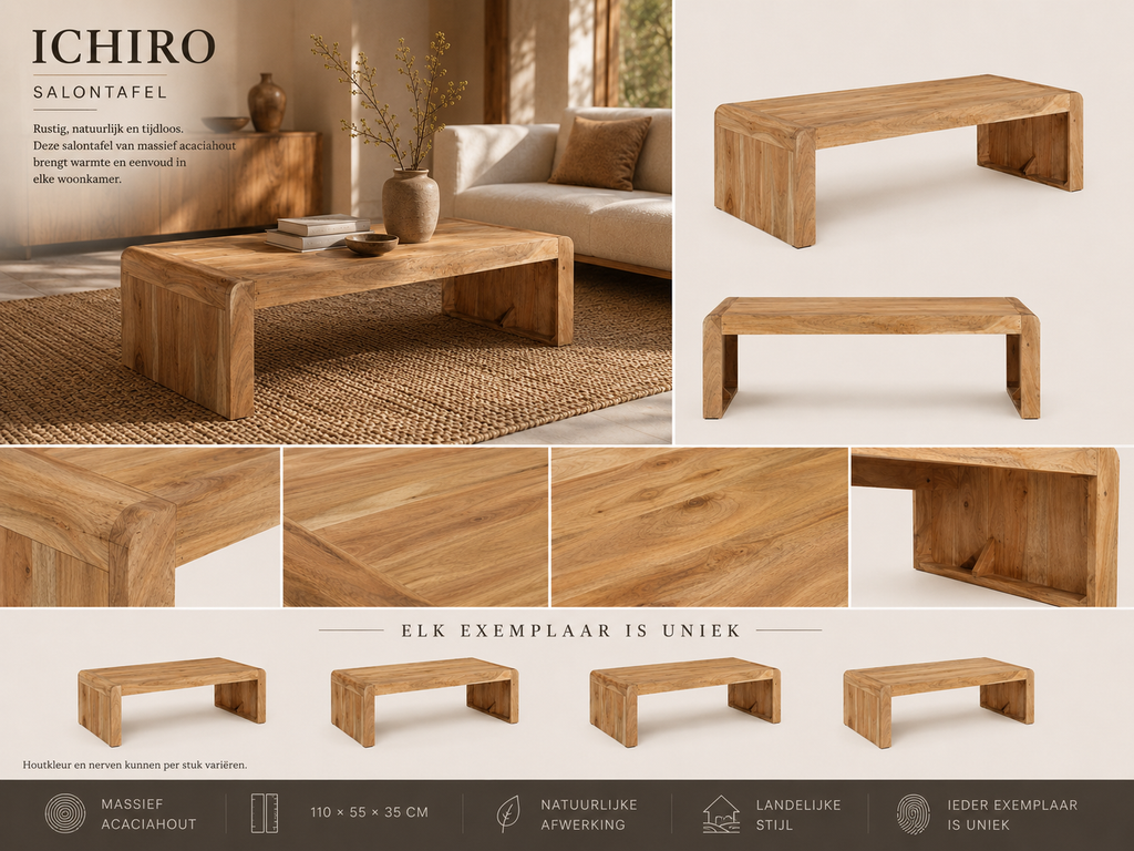 Ichiro Salontafel | Massief Acaciahout