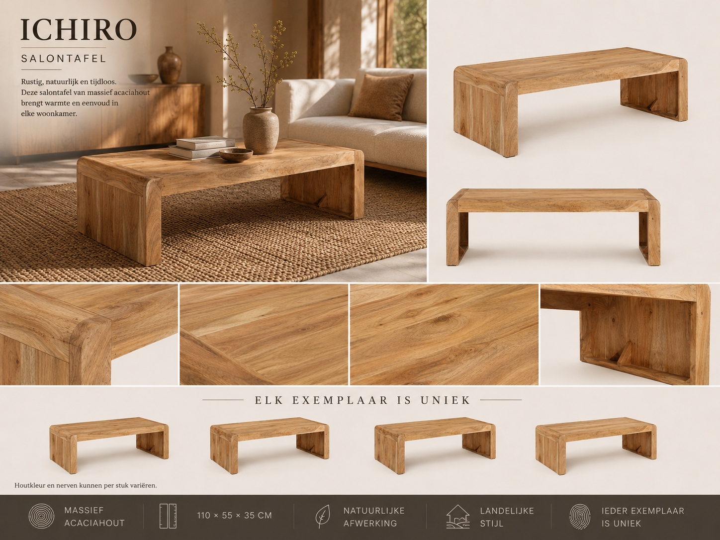 Ichiro Salontafel | Massief Acaciahout