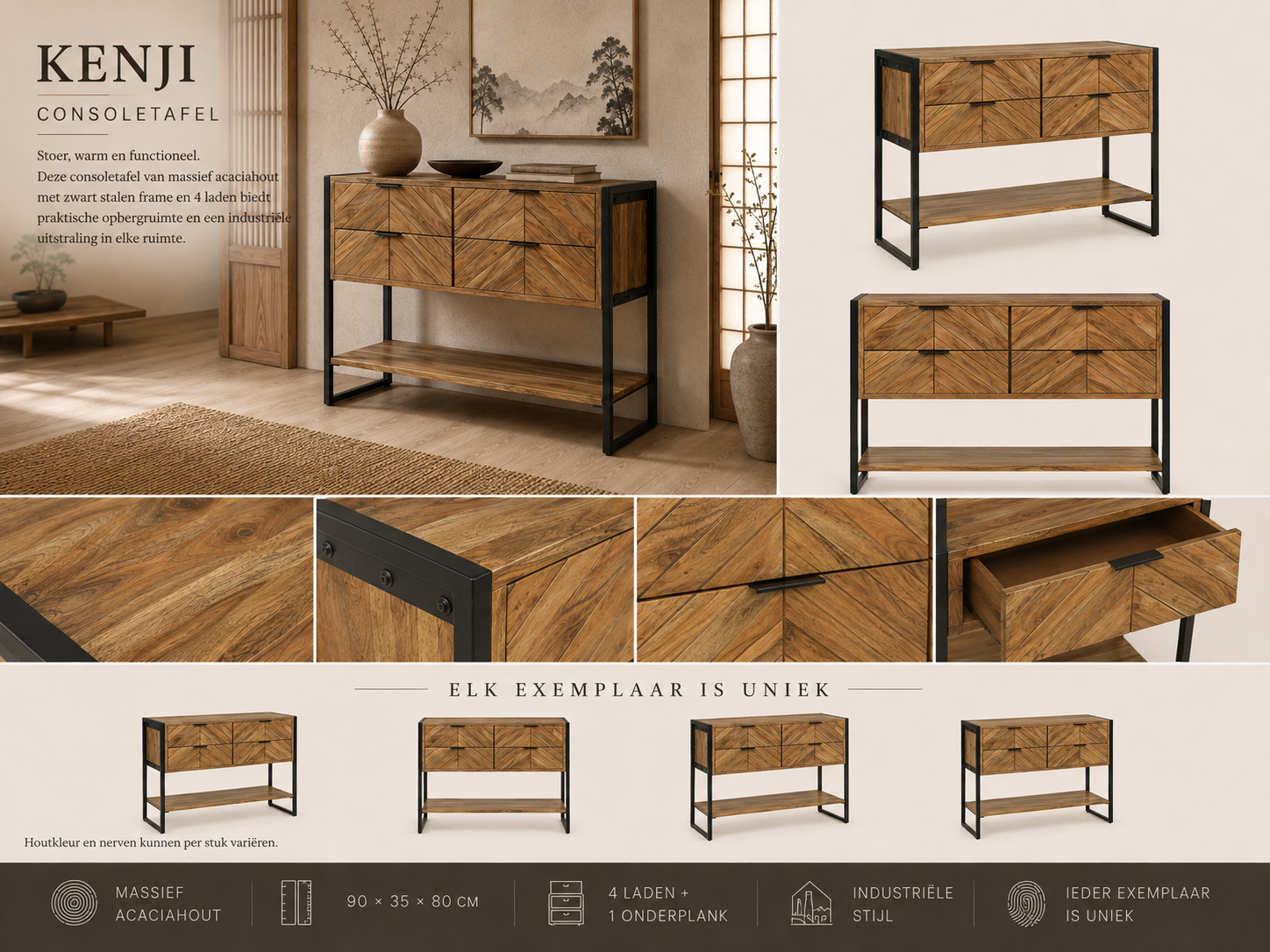 Kenji Consoletafel | Massief Acaciahout